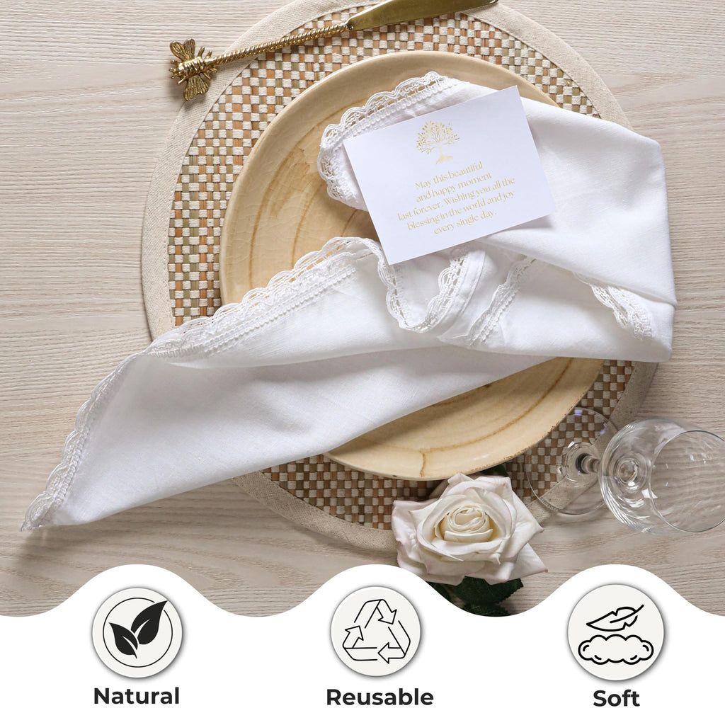 Ramanta Home White Coth Dinner Napkin Set of 12 Premium Cotton 20X20 Inch Oversized Linen Flax Lace Soft & Durable Washable Ideal for Everyday Use Parties Thanksgiving Christmas Halloween