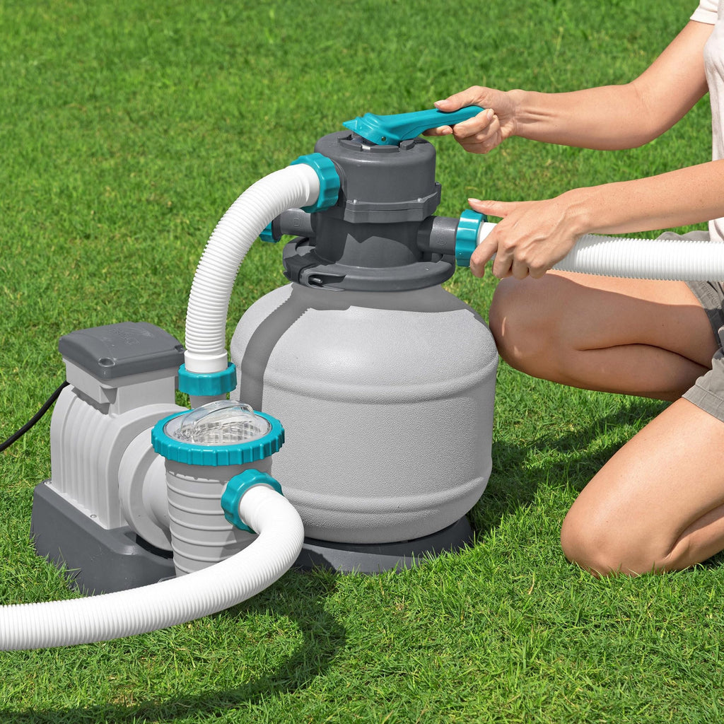 Bestway 2,200 Gallon Sand Filter Pool Pump for Above Ground Swimming Pools up to 14,400 Gallons with Pre-Filter Strainer Basket & Valve Adapter Set