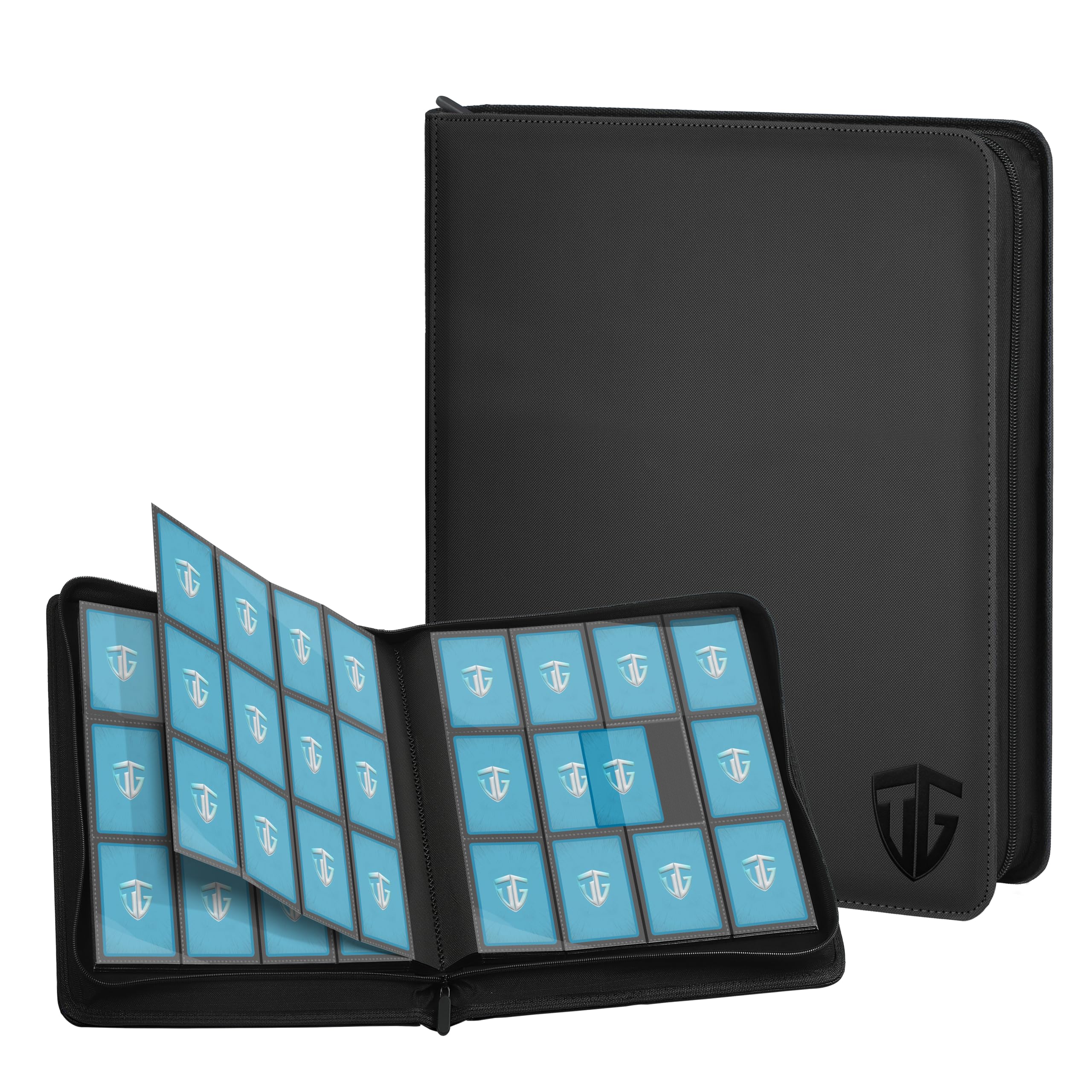 TCGUARD 12 Pockets Trading Card Zipper Binder for 720 Cards| Secure Side Loading Pockets | Trading Card Album Folder | Compatible with YuGiOh, MTG(Black 12)