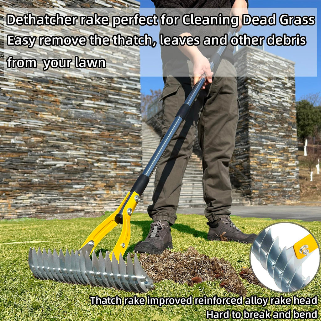 KLDOLLAR Thatch Rake, Dethatcher Rake for Grass to Cleaning Dead Grass