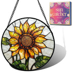 Sunflower Gifts for Women - Yellow Flower Faux Stained Glass Window Hanging Sun Catcher for Door Garden Acrylic Decor Mother's Day Christmas Birthday Gift for Mom Nana Grandma Sisters Colleague 6.3"