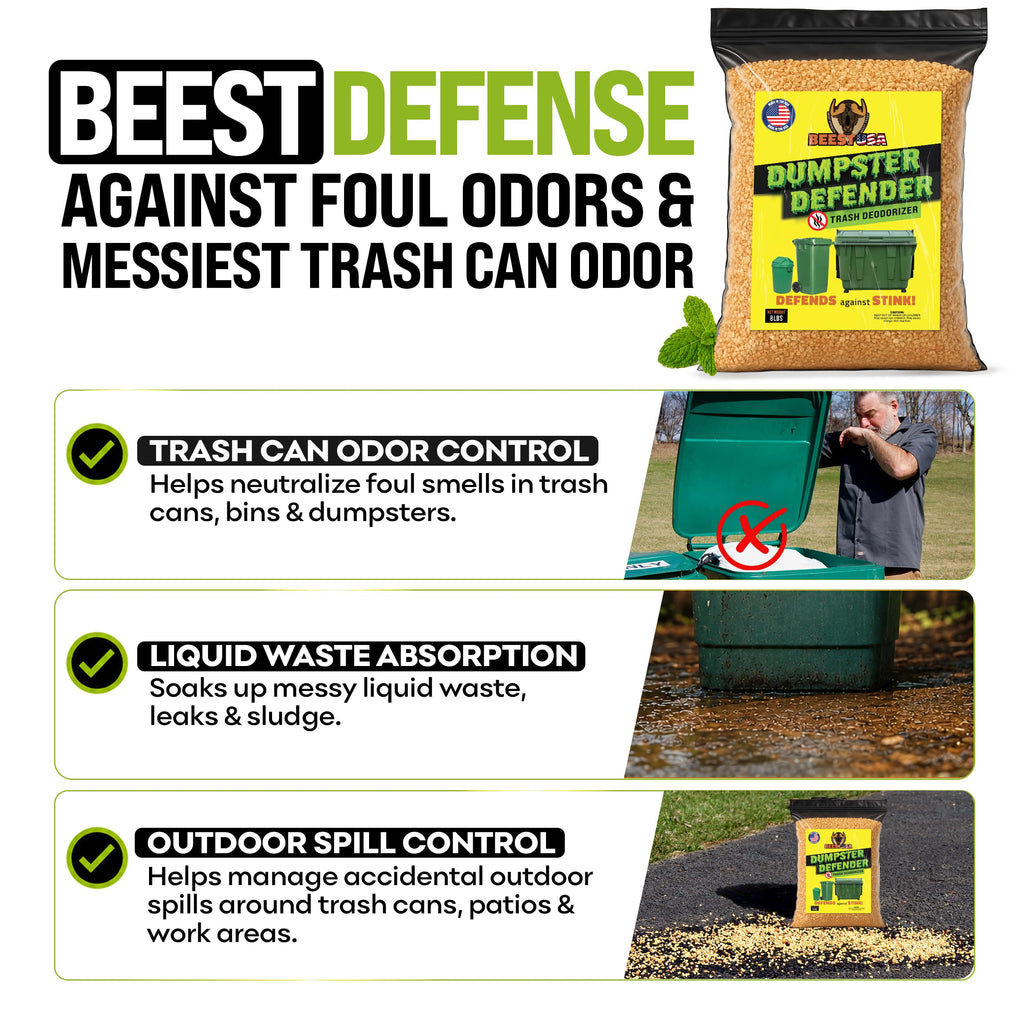 BEEST Dumpster Defender - 8lbs Outdoor Trash Can Deodorizer & Liquid Waste Absorber (Made in USA) Biodegradable Trash Can Odor Eliminator - Powerful Garbage Deodorizer for Always-Fresh Bins - 36 Cups