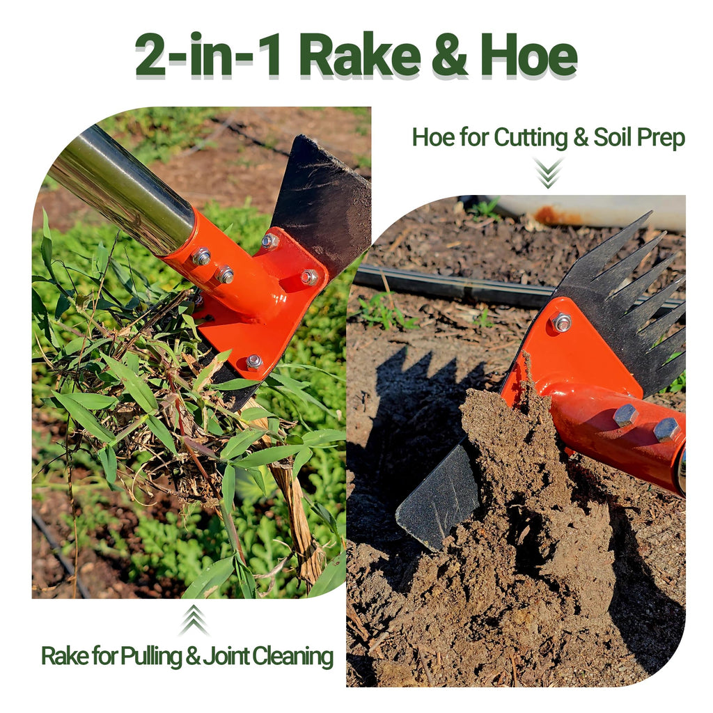 CKLT 2-in-1 Garden Hoe and Weed Puller Rake 60 Inch Spring Steel Head