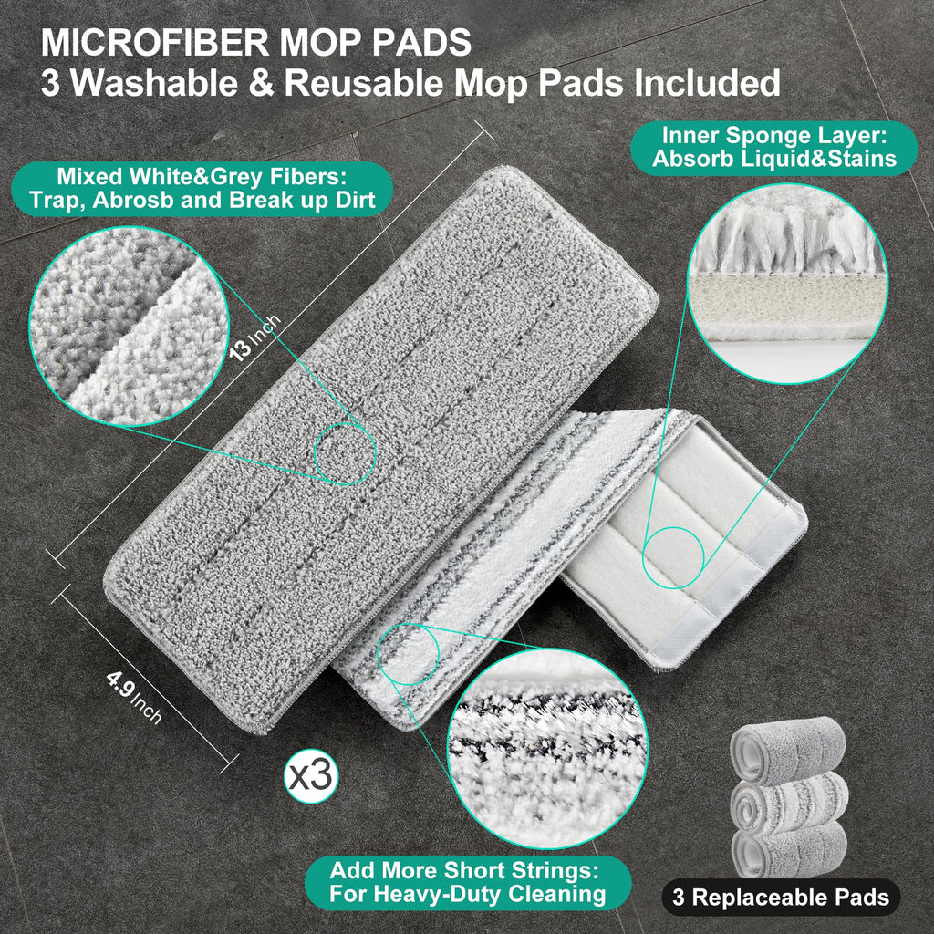 JOYMOOP Flat Mop System with Wringer Bucket, White, Microfiber Floor Cleaning Set for Wet and Dry Use, 60" Handle with 3 Reusable Pads