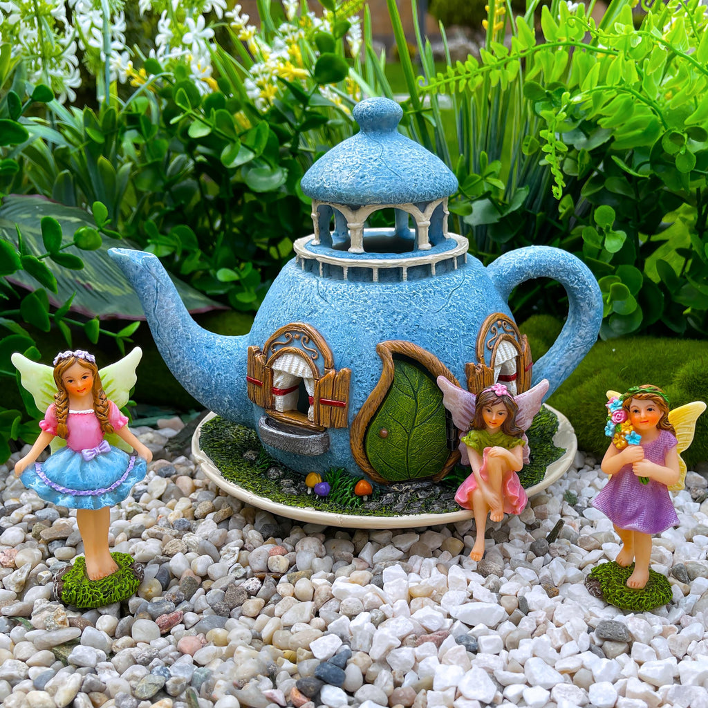 Mood Lab Miniature Garden Decor - Decorative Resin 7.1" H Teapot House Set (4 pcs) - Indoor & Outdoor Garden Decor
