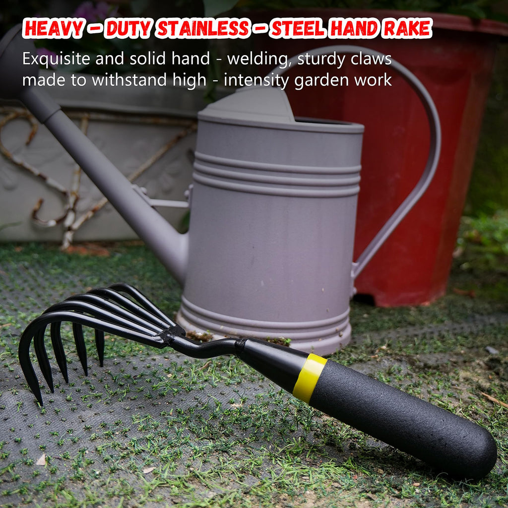 Kemaier Hand Rake Cultivator - 5-Claw Heavy Duty Stainless Steel Tool