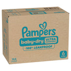 Pampers Baby Dry Ultra Cushiony Diapers, Size 6 (23-44 lbs), 144 Count, Up to 100% Leakproof (Packaging May Vary)