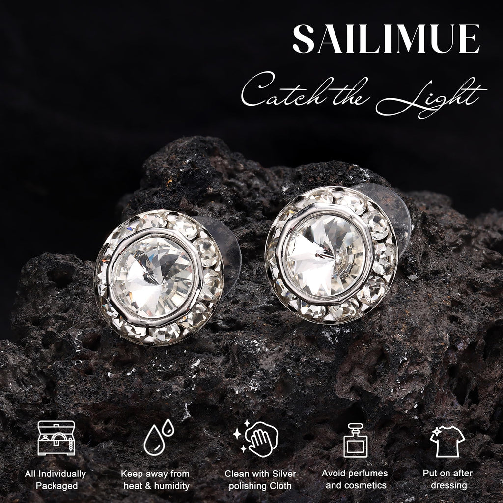 SAILIMUE 15Pairs Rhinestone Earrings For Women Dance Competition Performance Ballet Stud Earrings Stainless Steel Round Acrylic Stone Inside Rhinestone Crystal Halo Dance Competition Earrings Set15mm