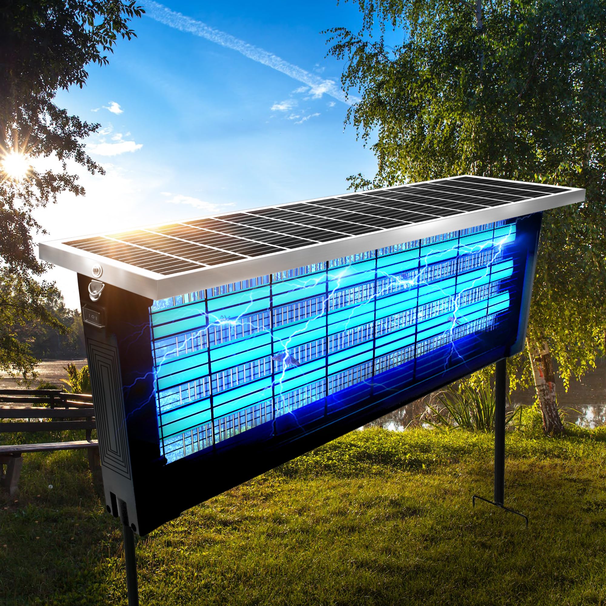 Powerful Large Solar Bug Zapper Outdoor for 4000 sq.ft, Rechargeable Mosquito Zapper with High Powered, Waterproof Solar Bug Zapper for Patio Garden, Backyard, RV, Camping with 18W Solar Panel