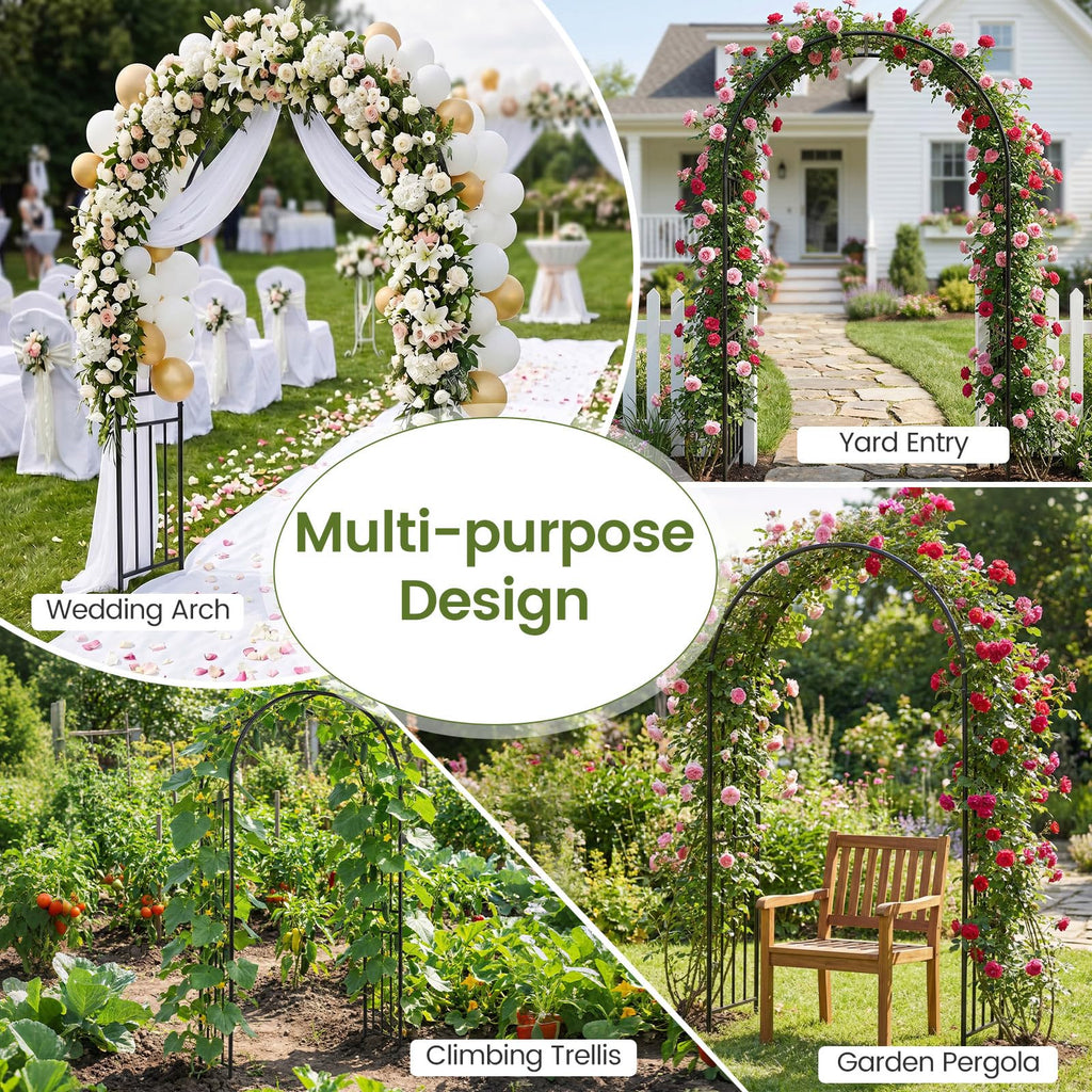 Giantex 86'' Metal Garden Arch, Outdoor Arbor Trellis with 8 Ground Stakes