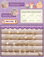 Hypoallergenic Screw Back Earrings for Girls Women - Surgical Steel 14K Gold Plated Cute Toddler Little Girl Kids Earrings for Sensitive Ears Heart CZ Flower Stud Hoop Earring Sets 10 Pairs