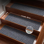 MBIGM 8" X 30" (15 in Pack) Non-Slip Carpet Stair Treads Non-Skid Safety Rug Slip Resistant Indoor Runner for Kids Elders & Pets with Reusable Adhesive - Gray - Carpet Pads for Stairs