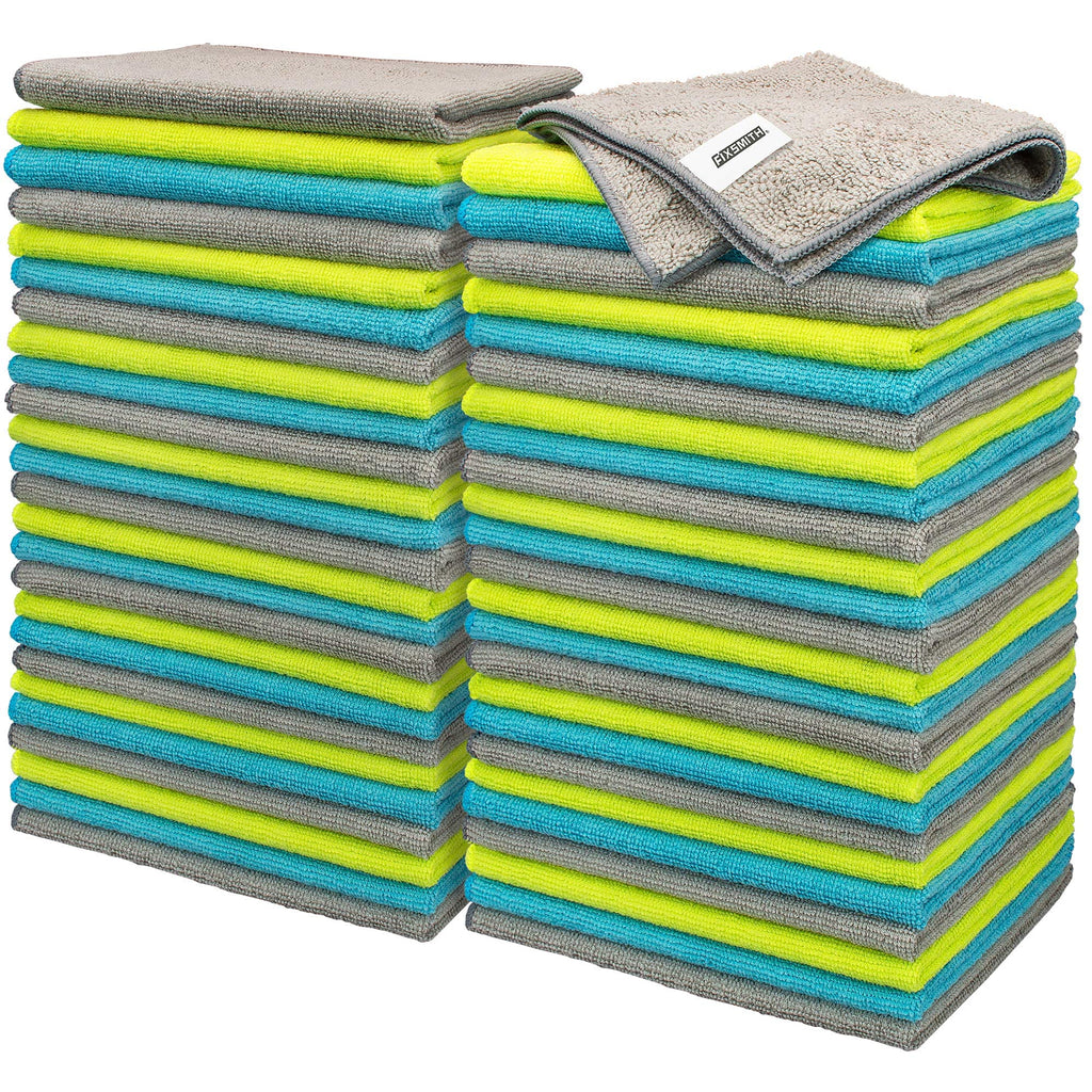 FIXSMITH Microfiber Cleaning Cloth - Pack of 50, Microfiber Towels for Cars 16 x 12 in, Highly Absorbent Cleaning Rags, Lint-Free, Streak-Free Cleaning Cloths for Car Kitchen Home Office
