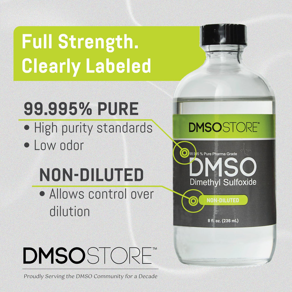 DMSO 8 oz. Glass Bottle Non-diluted 99.995% Pure Low Odor Pharma Grade Liquid Dimethyl Sulfoxide Super High Quality Made by DMSO Store
