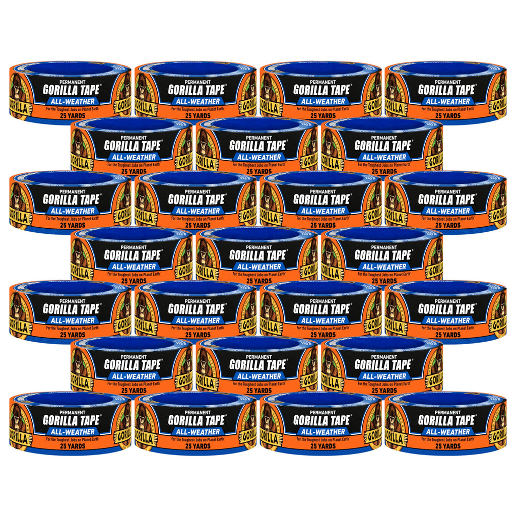 Gorilla All Weather Duct Tape, Black, 1.88" x 25 yd (Pack of 25) - UV and Temperature Resistant Waterproof Tape for Outdoor Repairs