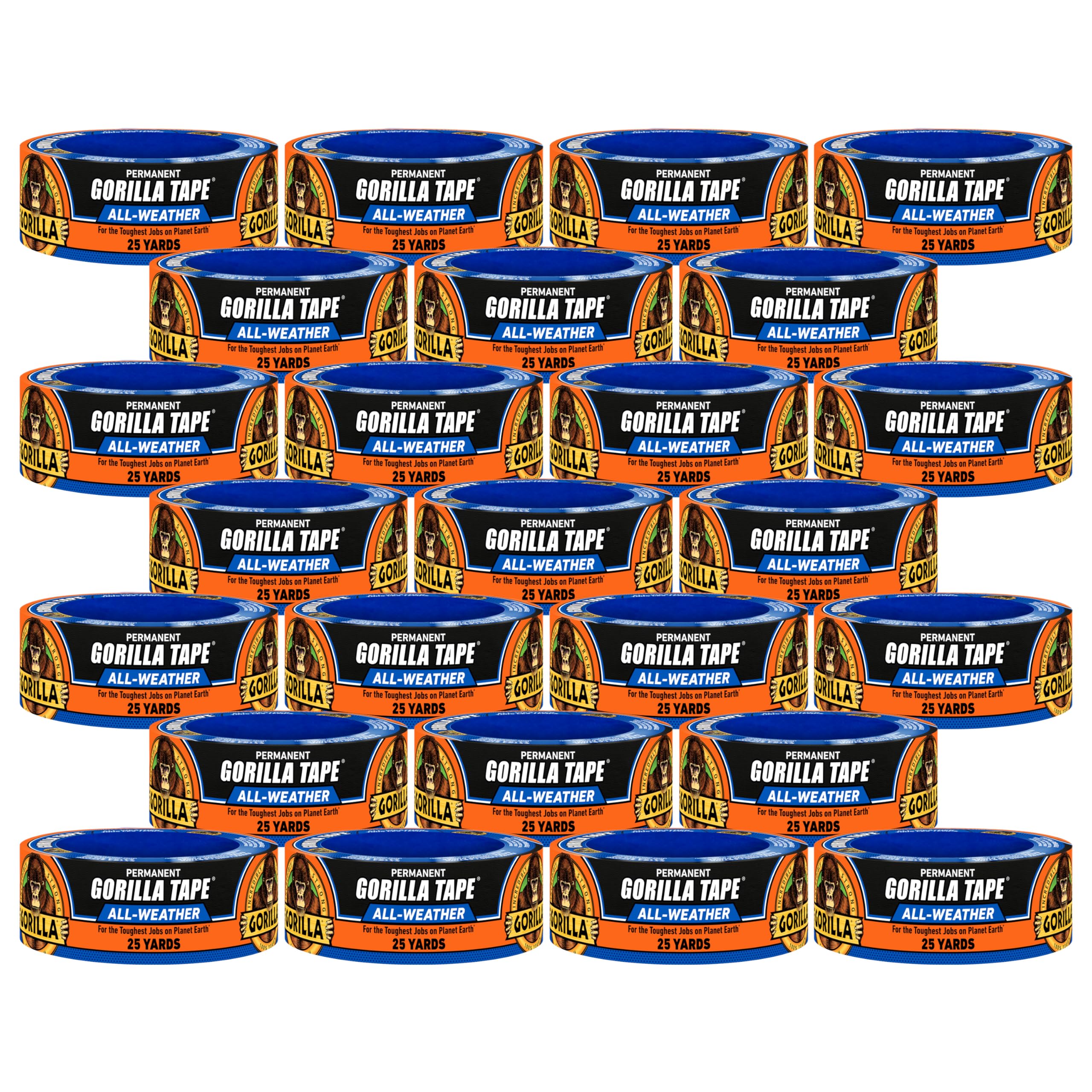 Gorilla All Weather Duct Tape, Black, 1.88" x 25 yd (Pack of 25) - UV and Temperature Resistant Waterproof Tape for Outdoor Repairs