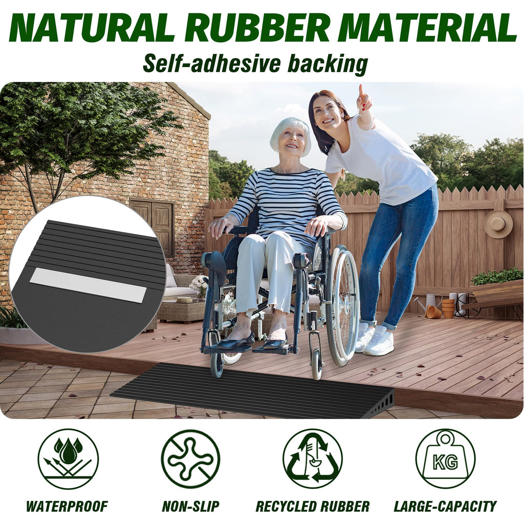 Nuvium 1.2" Rise Threshold Ramps for Doorways, 35.5" Wide Natural Rubber Power Wheelchair Ramp is Adjustable and Cuttable for Doorways, Curb, Sweeper, Power Scooters, 2000 Lbs Load Capacity