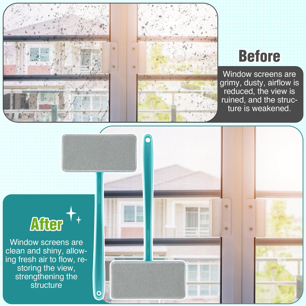 Enhon 2 Pack Mesh Screen Cleaner, Window Screen Cleaning Brush Washing Equipment, Detachable Window Cleaner Tool with Wet and Dry Dual Use
