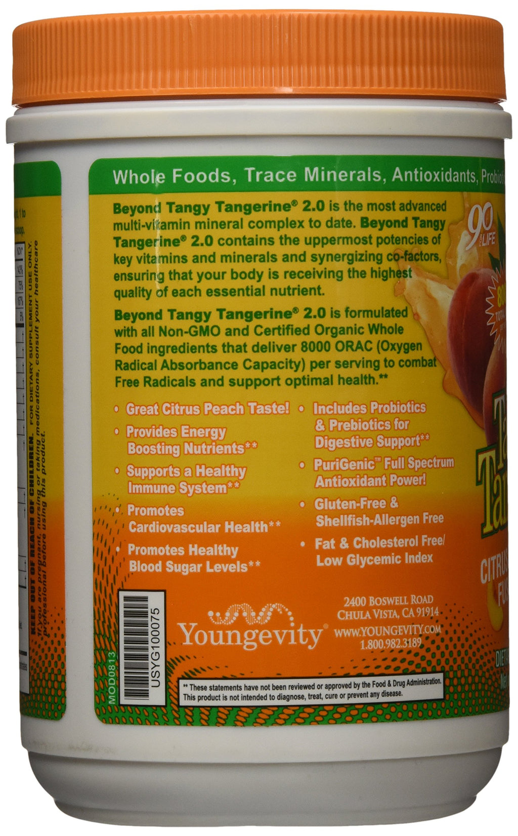 Youngevity Beyond Tangy Tangerine 2.0 Citrus Peach Fusion Multi-Vitamin & Mineral Complex - Made with Natural & Whole Foods | 8,000 ORAC