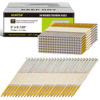 meite 30 Degree Framing Nails 3-Inch x .120-Inch Ring Shank Paper Collated Nails for 30-34 Degree Framing Nailer Gun, Electro-Galvanized Offset Round Head for Decking Sheathing 1,000PCS