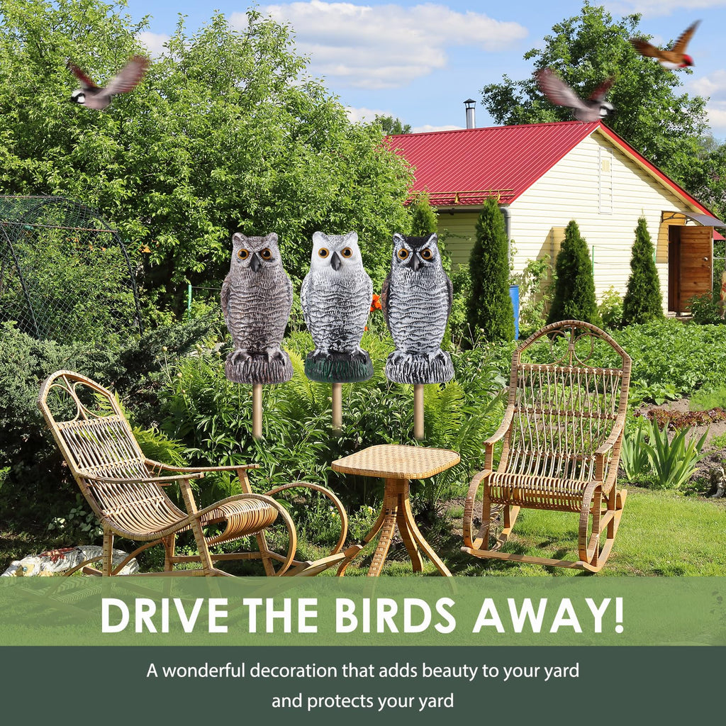 Fake Owl Decoy to Scare Birds Away, Plastic Garden Owl Scarecrow for Garden, Waterproof Owl Statue for Courtyard Orchard Doorway Roof Owl Decor 3 Pack