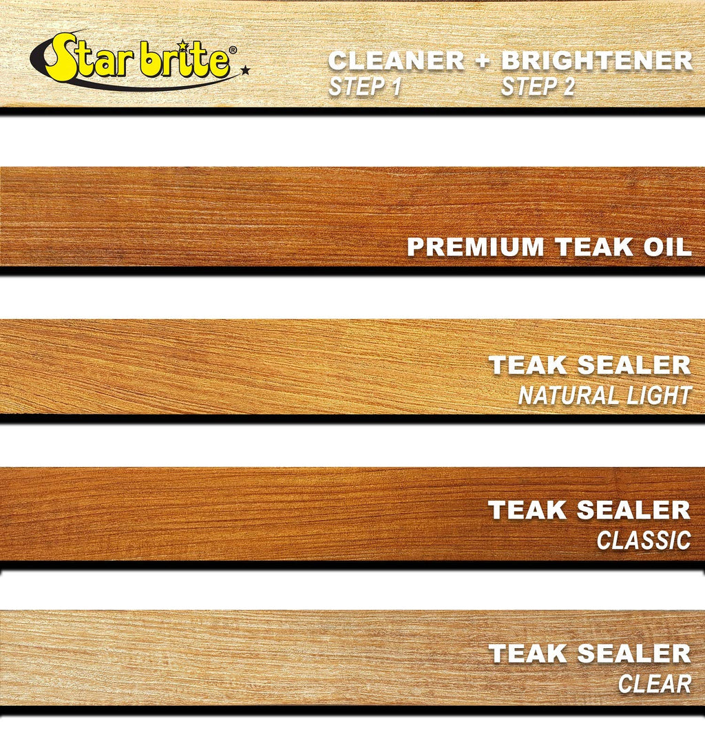 STAR BRITE Premium Golden Teak Oil - Sealer, Preserver & Finish for Outdoor Teak & Other Fine Woods - Step 3-16 OZ (085116PW) & One Step Teak Cleaner & Brightener - 32 OZ (094932), White