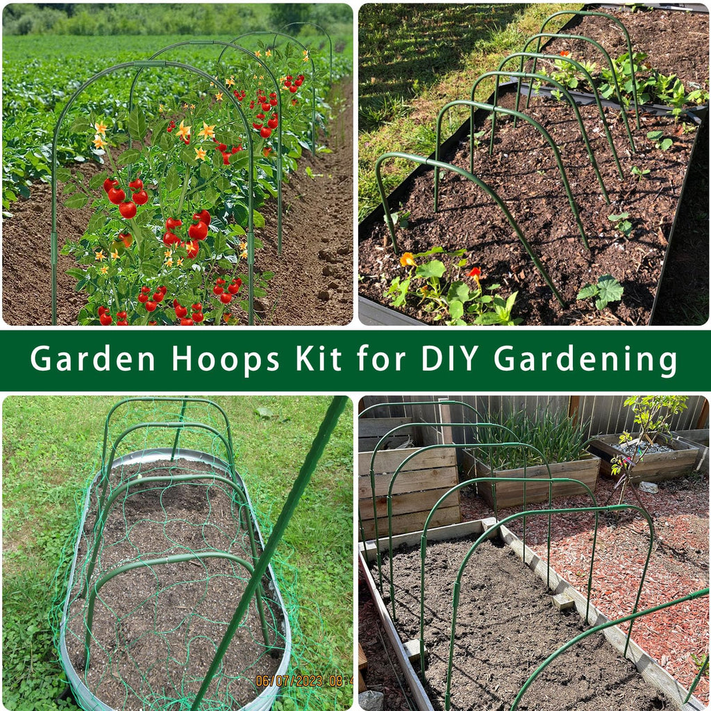 Garden Hoops for Raised beds, 10 Sets DIY Rust-Free Garden Tunnel 32.3"x 32.3" Greenhouse Hoops for Row Cover Garden Netting, Reuseable Plastic-Coated Steel Grow Tunnel Support Frame