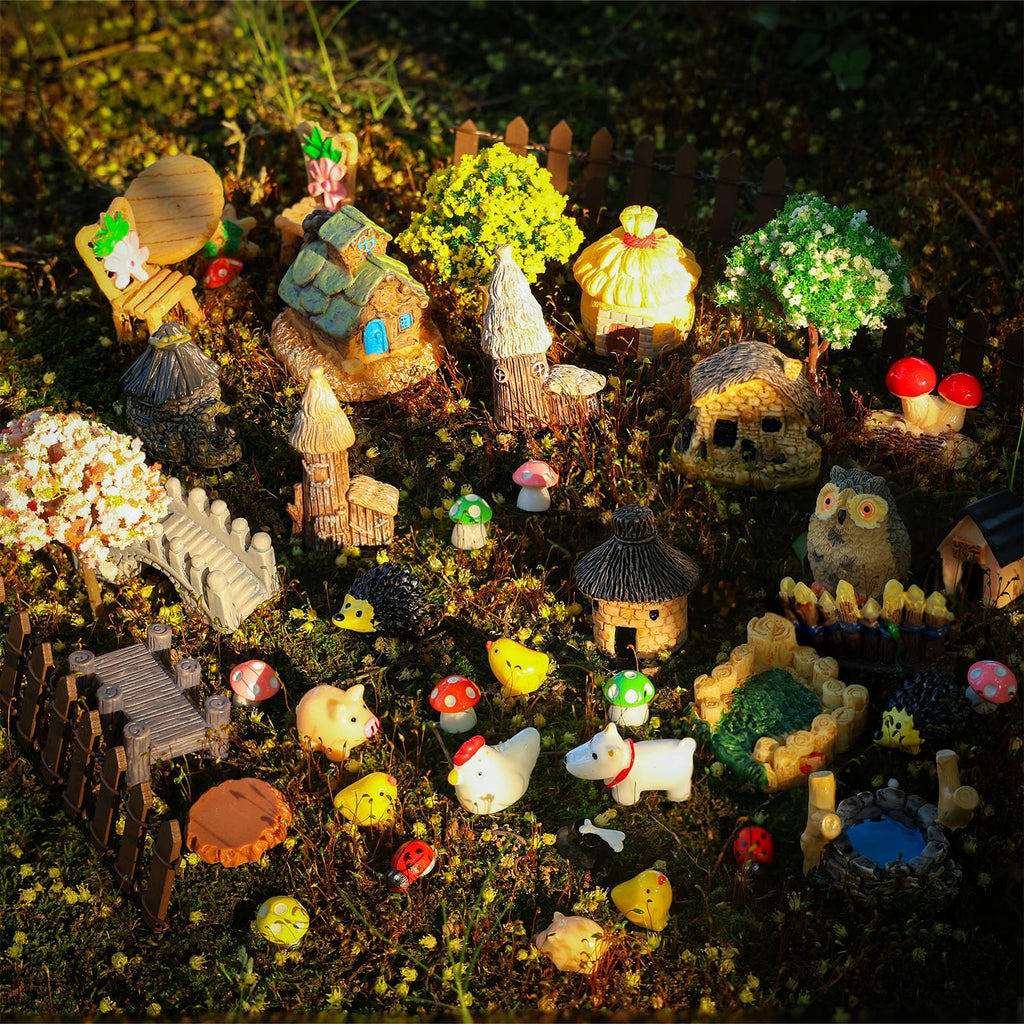 HIYZI 60 PCS Mini Fairy Garden Accessories Kit Miniature House Decor