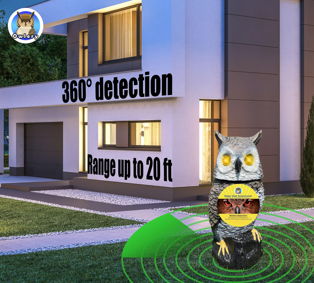 Owlery Brown Solar Owl with Motion Detector, Flashing Eyes, Spinning Head, Realistic Hooting and Silent Mode, Garden Owl, Outdoor Statue, Decoration for Home, Garden, Patio and Fence