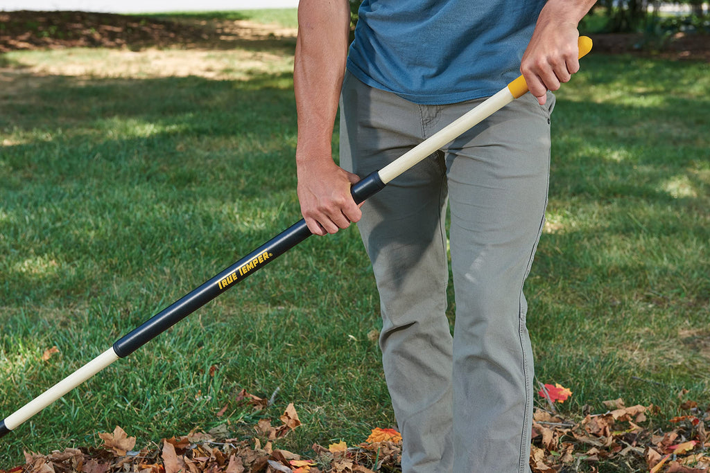 True Temper Steel Tine Leaf Rake with Hardwood/Steel Handle for Lawns, Gardening, and Dethatching, 22 Tines, Black