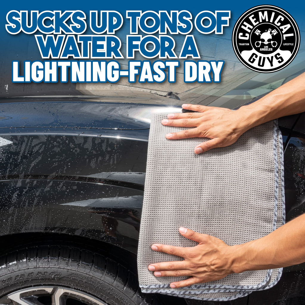 Chemical Guys Waffle Weave Gray Matter Microfiber Drying Towel 2 Pack, Huge Car Drying Towels for Faster Coverage on Paint, Glass, Wheels, and Trim, Streak Free Drying for Cars, Trucks, and SUVs