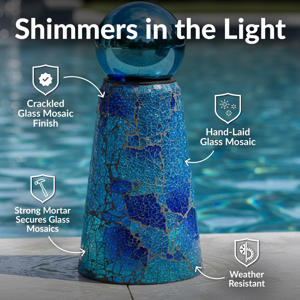 Sunnydaze Glass Gazing Ball Stand for Outdoors, Deep Ocean Swirl