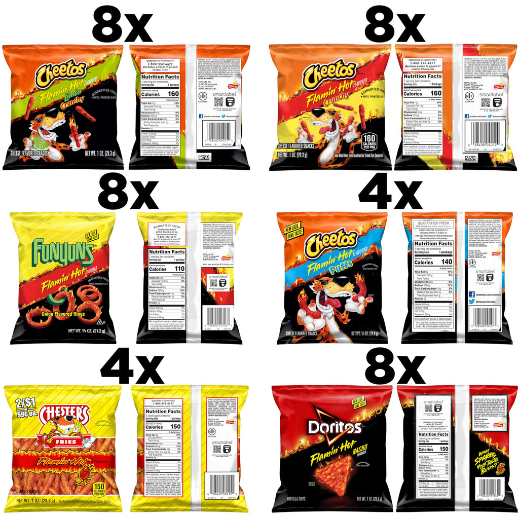Frito Lay Flamin' Hot Mix, 6 Flavor Single Serve Cheetos, Doritos, Chester's & Funyuns Variety Pack, (40 Count)