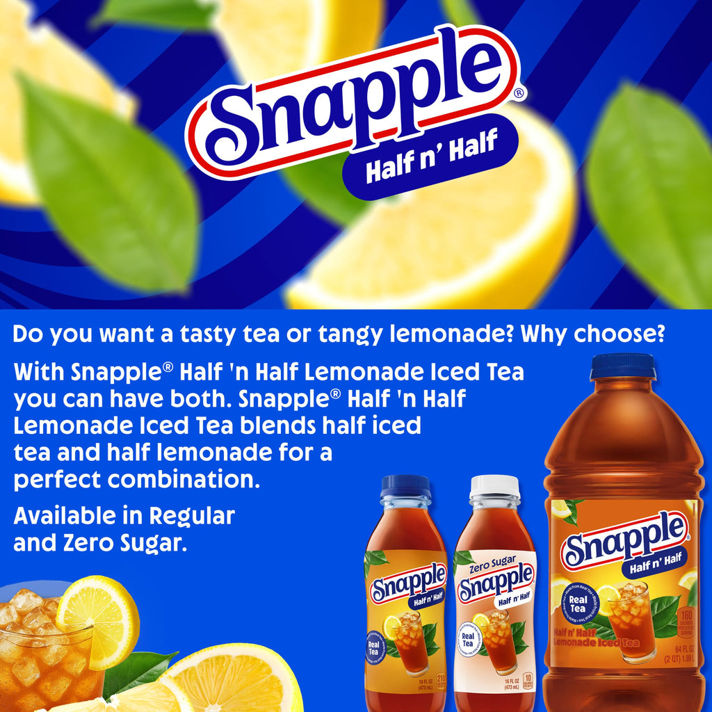 Snapple Zero Sugar Half 'n Half Lemonade Tea, 16 Oz Bottles, 12 Count
