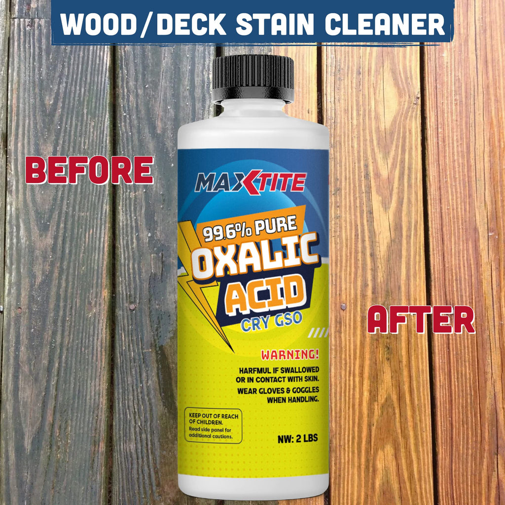 MAXTITE Oxalic Acid (2 Pack, 4lbs Total) 99.6% Pure - Metal & Wood Cleaning and Bleaching, Rust Removal (C2H2O4) - HDPE Container w/Resealable Child Resistant Cap