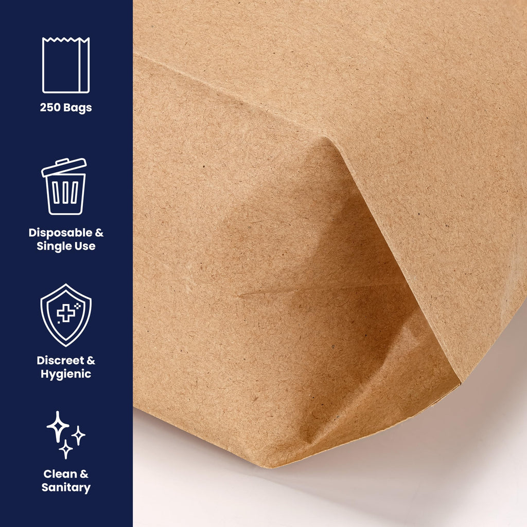 Hospeco HS-6141 Waxed Kraft Receptacle Liner Bags, 250 Count - Moisture-Resistant Feminine Hygiene Waste Bags, Fits Sanitary Disposal Units,9.25 x 10.5 x 3.25 in