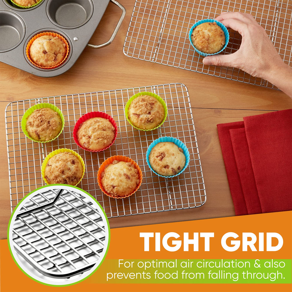 Spring Chef 8.5" x 12" Stainless Steel Cooling Racks, Wire Rack for Baking Sheet - Fits Small Quarter Sheet Pan - Perfect for Cooking, Baking, Grilling, Smoking - Dishwasher Safe - Set of 2