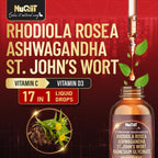 NUQIIT 17in1 Rhodiola Rosea Liquid Drops Tincture w/Ashwagandha Magnesium, L-Theanine. Ultra Rhodiola Cortisol Supplement, Rhodiola Root for Mood, Energy - 1 FL Oz - 60 Day Supply