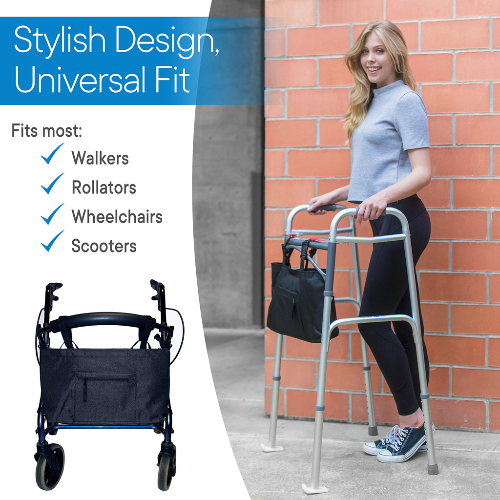 RMS Water Resistant Tote Bag for Walker, Rollator or Scooter (Black)