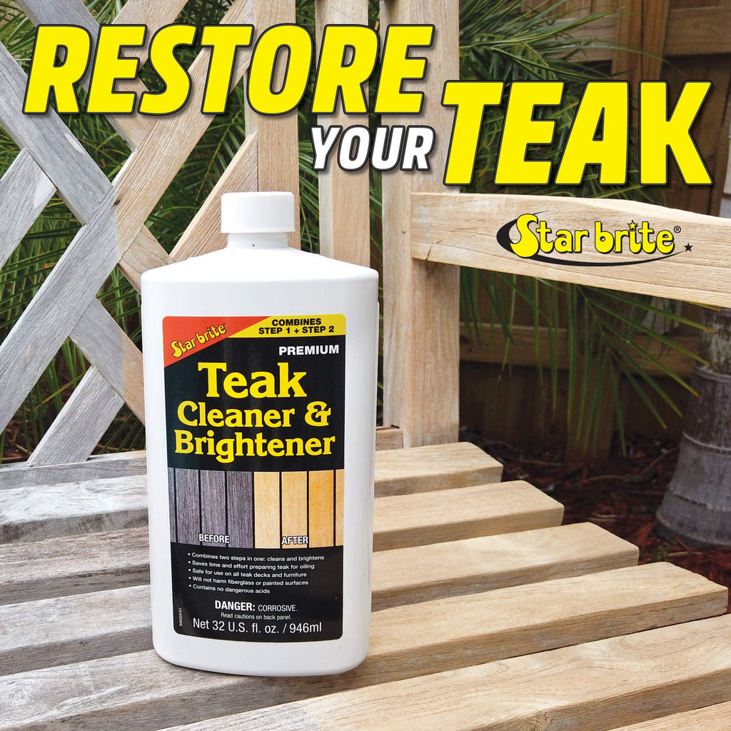 STAR BRITE Premium Golden Teak Oil - Sealer, Preserver & Finish for Outdoor Teak & Other Fine Woods - Step 3-16 OZ (085116PW) & One Step Teak Cleaner & Brightener - 32 OZ (094932), White