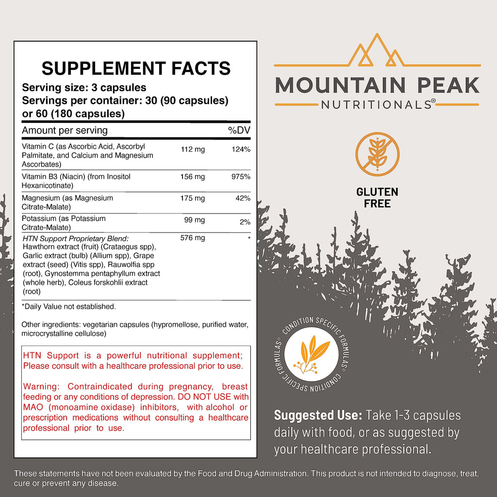 Mountain Peak Nutritionals HTN Support Supplement for Heart & Circulation Health - Advanced Formula with Rauwolfia, Hawthorn Berry, & Magnesium (90 Vegetarian Capsules)