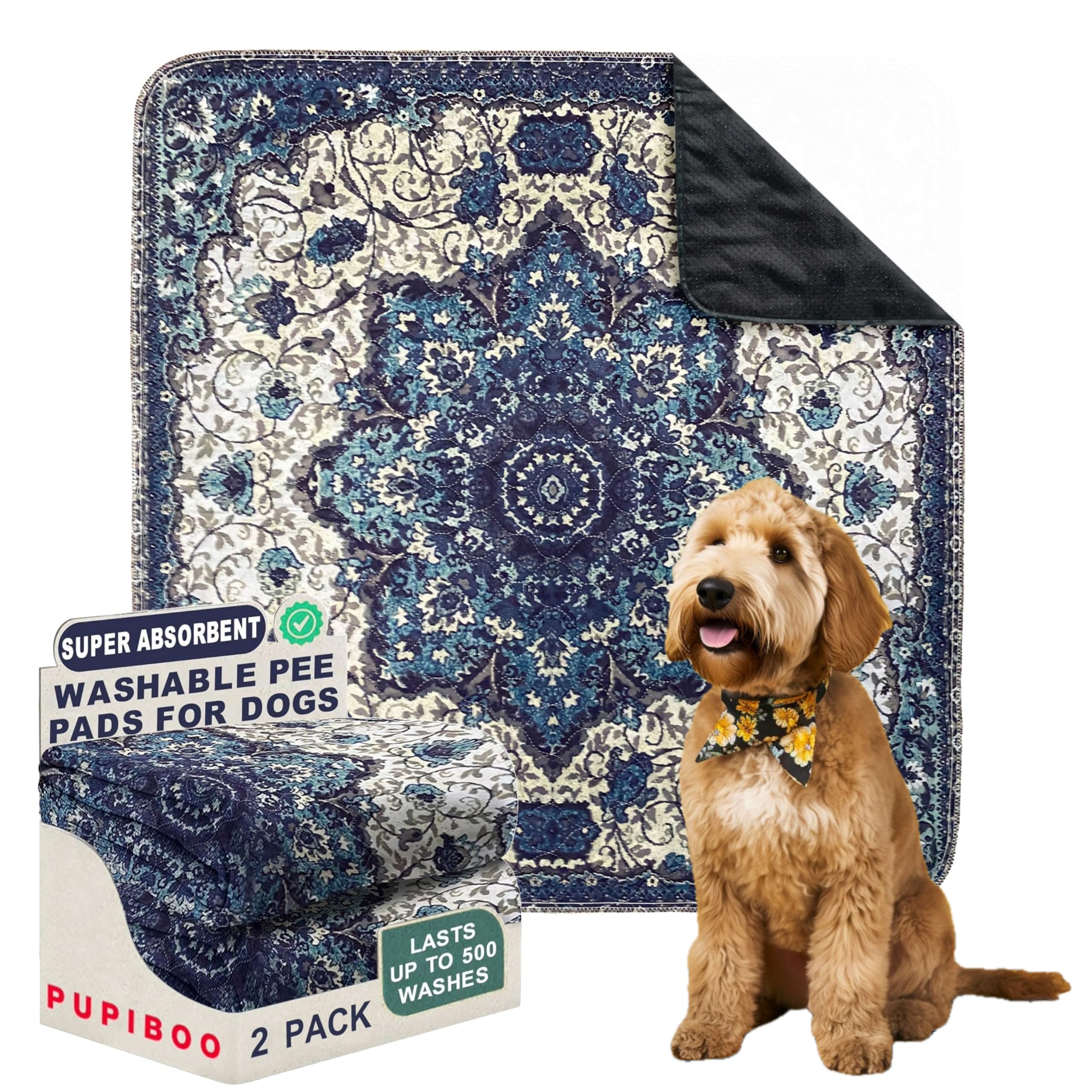 PUPIBOO Washable Pee Pads for Dogs and Cats - Super Absorbent Reusable Puppy Training Pads - 100% Waterproof, Leak-Proof & Non-Slip Whelping Pads for Pet Housebreaking