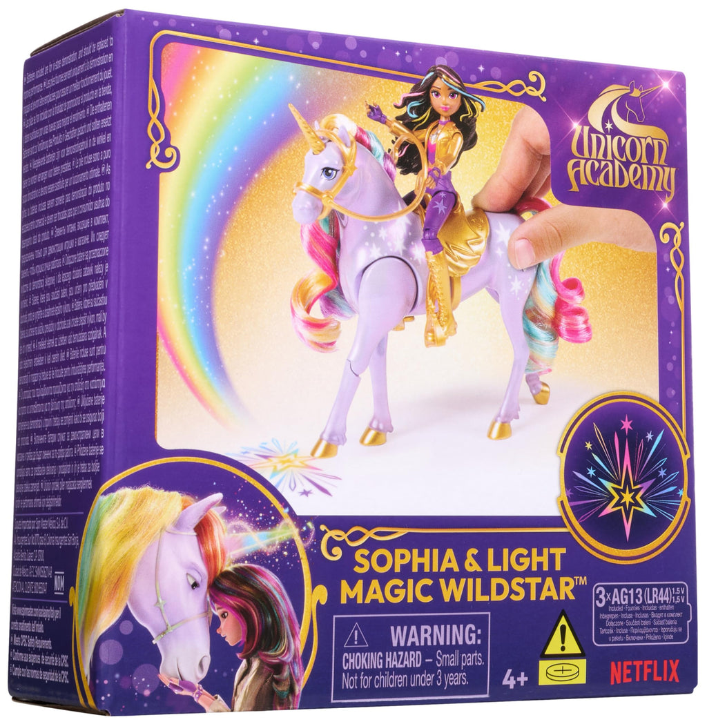 Unicorn Academy, Sophia & Light Magic Wildstar with Rainbow Light-up Effects, 2 Riding Accessories, Dolls & Unicorn Toys for Girls Ages 4 and up