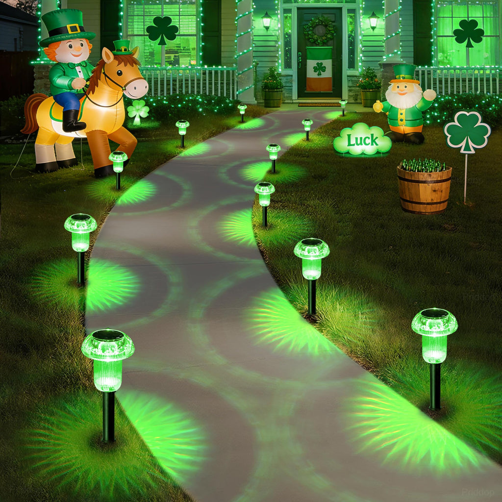 Priddop Solar Lights Outdoor Pathway Waterproof 8 Pack Green LED Green Stake Acrylic Mushroom Decorative Garden Lights for Yard Landscape Patio Outside Decorations