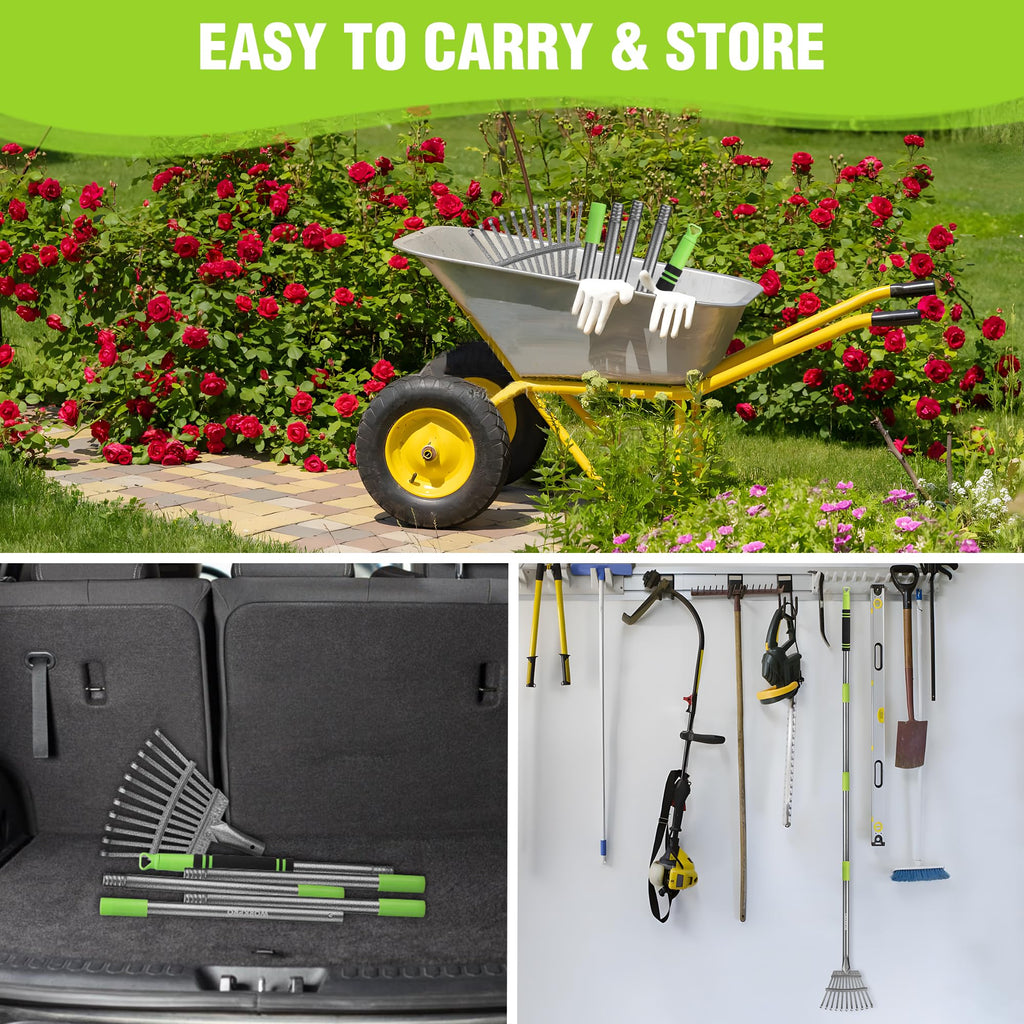 WORKPRO Rake, Small Rake for Leaves with 72” Adjustable Long Handle