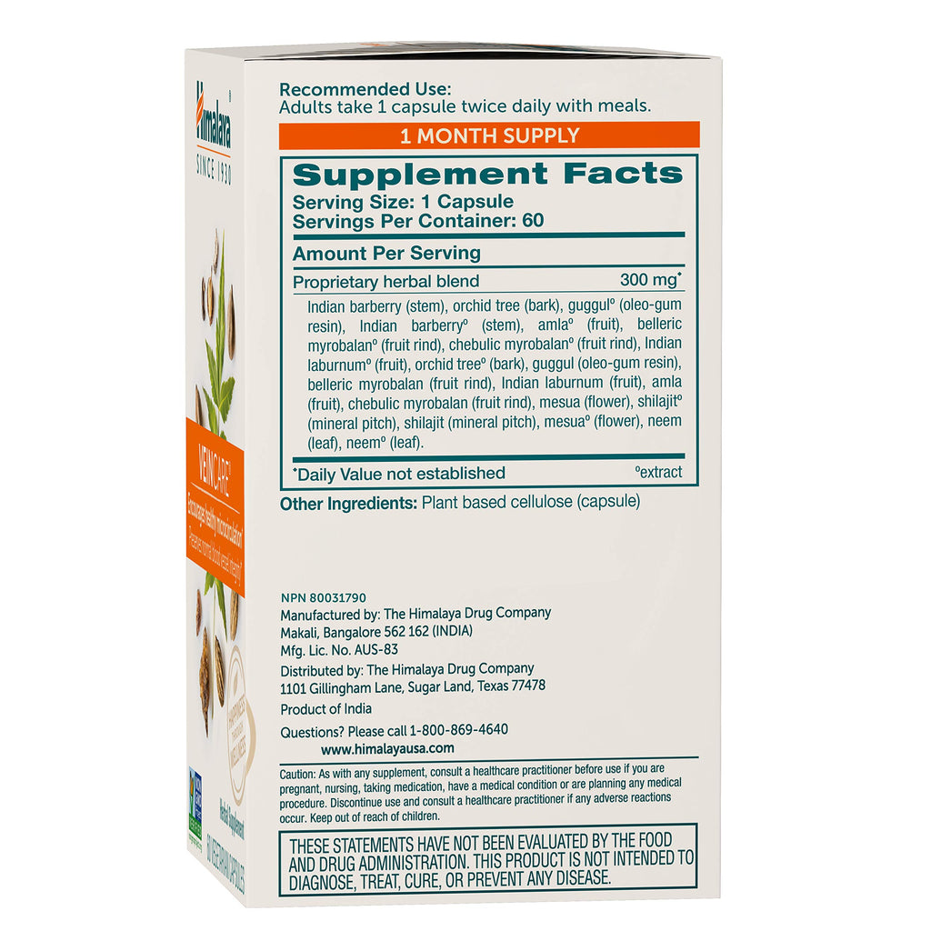 Himalaya VeinCare - Herbal Vein Support Supplements for Circulation and Rectal Comfort - Vegan, Non-GMO, Gluten Free, 300 mg, 60 Capsules