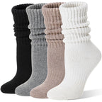 EBMORE Womens Merino Wool Slouchy Boot Socks Thermal Warm Winter Thick Scrunch Slouch Cozy Crew Gifts Socks 4 Pairs Stocking Stuffers(Black/khaki/Grey/White,M)