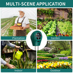 4 Pieces Plant Moisture Meter 3 in 1 Soil Moisture Meter for House Plants PH Tester Moisture Monitor for Gardening Indoor Outdoor Lawn Patio Farm Plants Care, No Battery Required (Green)