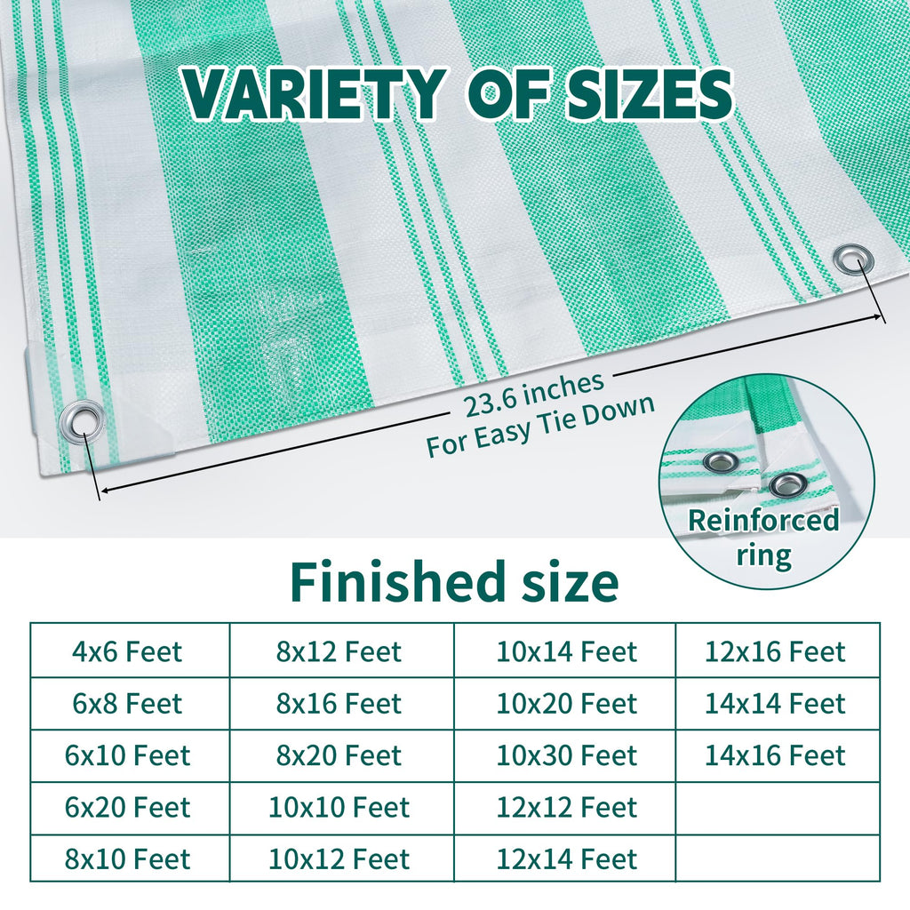 TARPAL Tarps 8x10 Feet Heavy Duty 12mil Tarp Waterproof Striped tarp Multipurpose Protective Cover Weather Proof,UV,Rip and Tear Proof（Green/White）