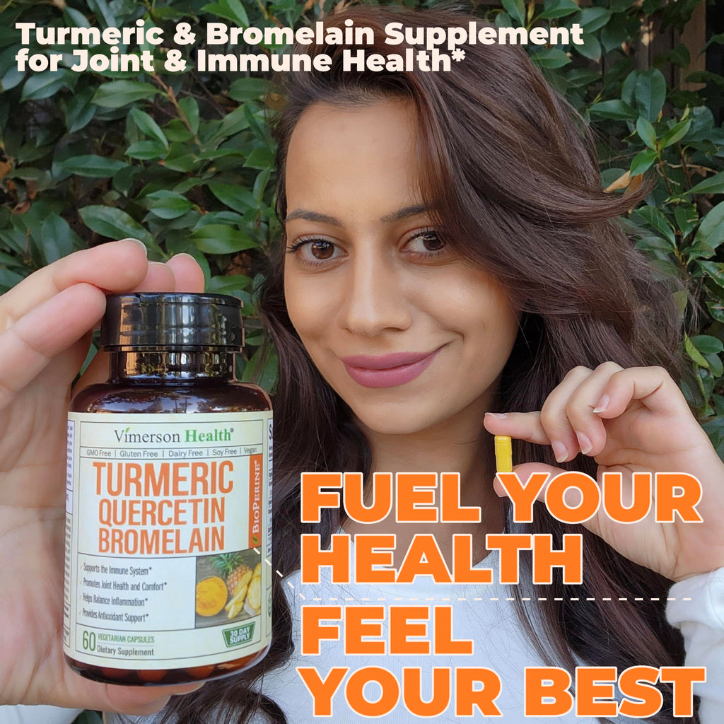 Quercetin with Bromelain Turmeric Curcumin Supplement – Allergy Relief, Immune & Joint Support – Organic Turmeric Supplement w/Bioperine for Enhanced Absorption, 120 Quercetin 500mg Capsules